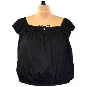 OLD NAVY Black Cap-Sleeve Cropped Pintucked Poet Blouse, NWOT! Size XXL